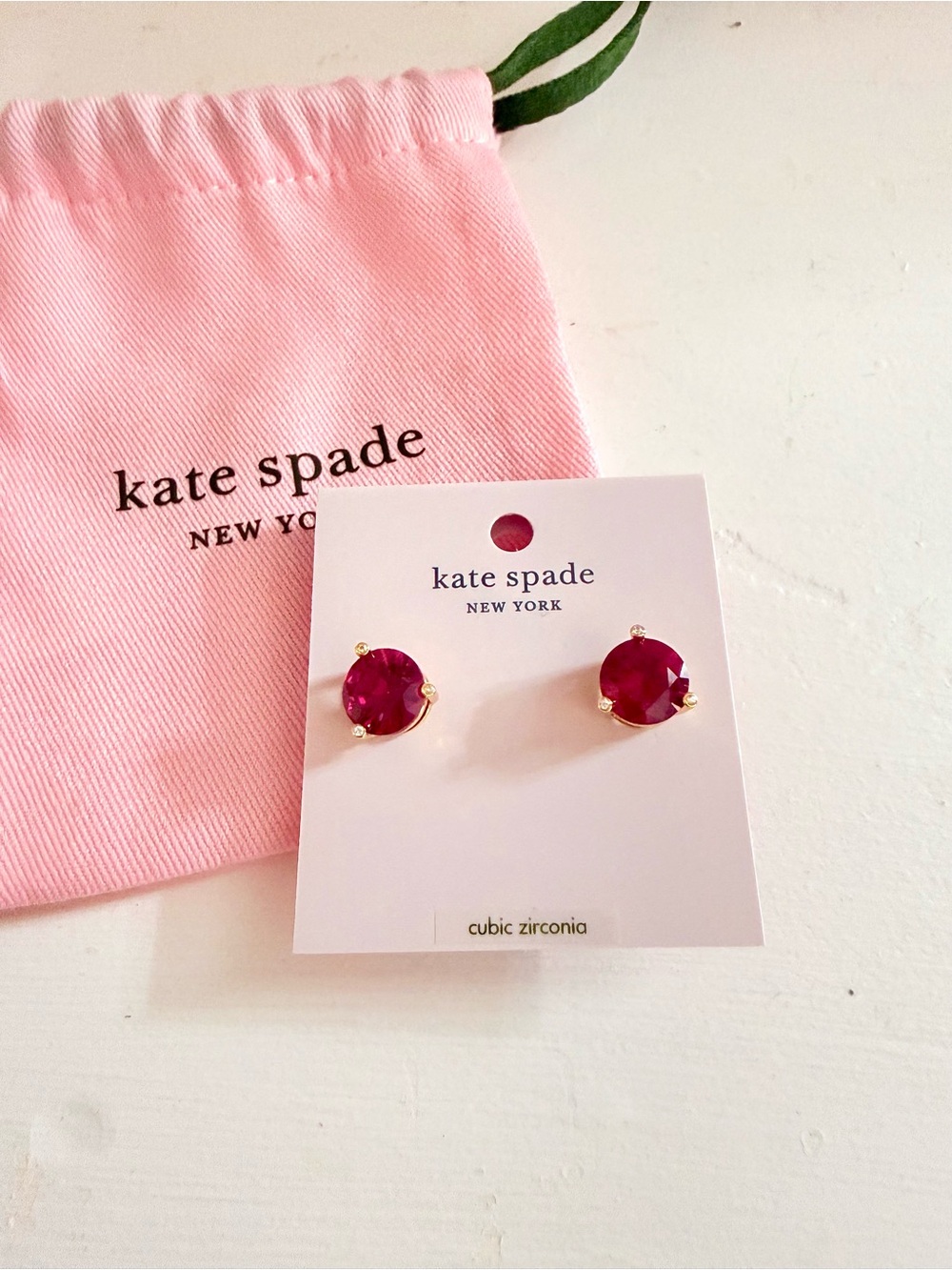 NWT Kate Spade Red Cubic Zirconia Stud Earrings